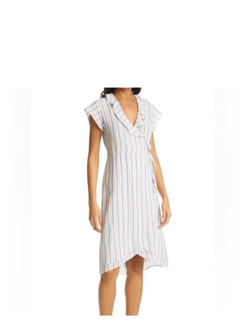 Rails Louisa Bacara Stripe Linen Blend Wrap Midi Dress size M